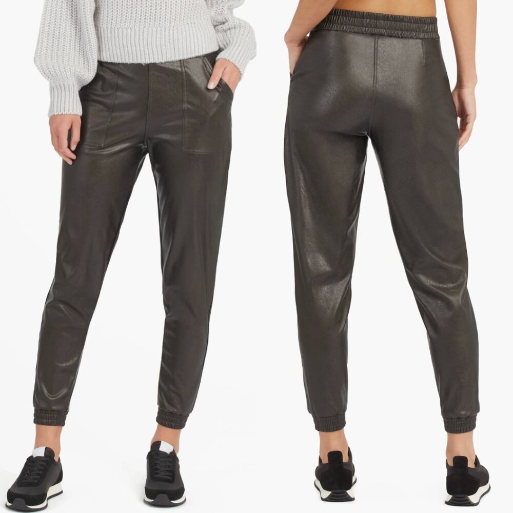 SPANX Black Faux Leather Jogger Pants